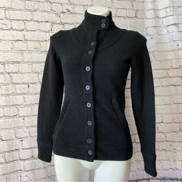 Ibex Women's Merino Wool Blend Button Up Jacket Sweater XS black - Picture 1 of 9
